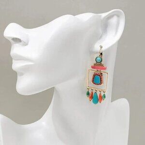NEW Drop Dangle Earrings Colorful Turquoise Goldtone Women jewelry gift Boho